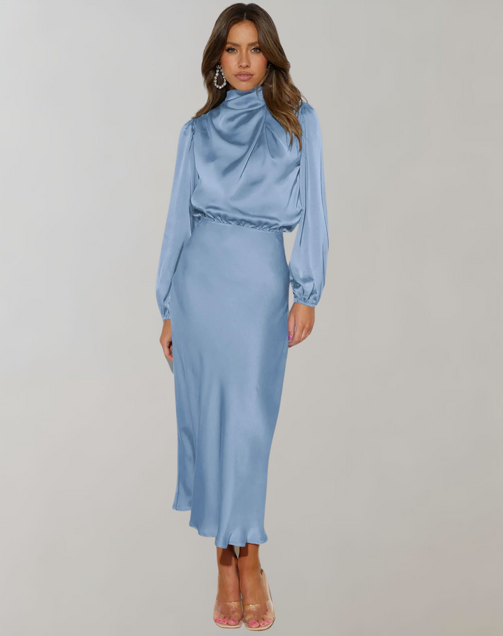 Lune London | Elegant satin dress with long sleeves