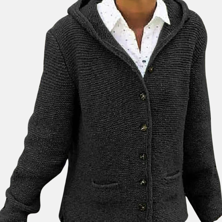 Lune London | Wool Hooded Cardigan - Button-Front Ribbed Knit Cardigan