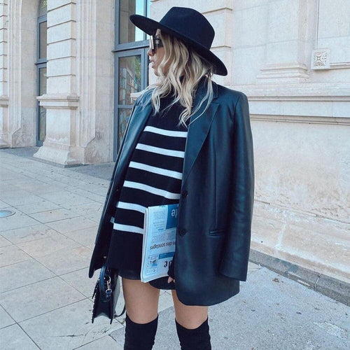 Lune London | Knit Sweater - Oversized Fit - High Collar - Soft Knitted Stripes