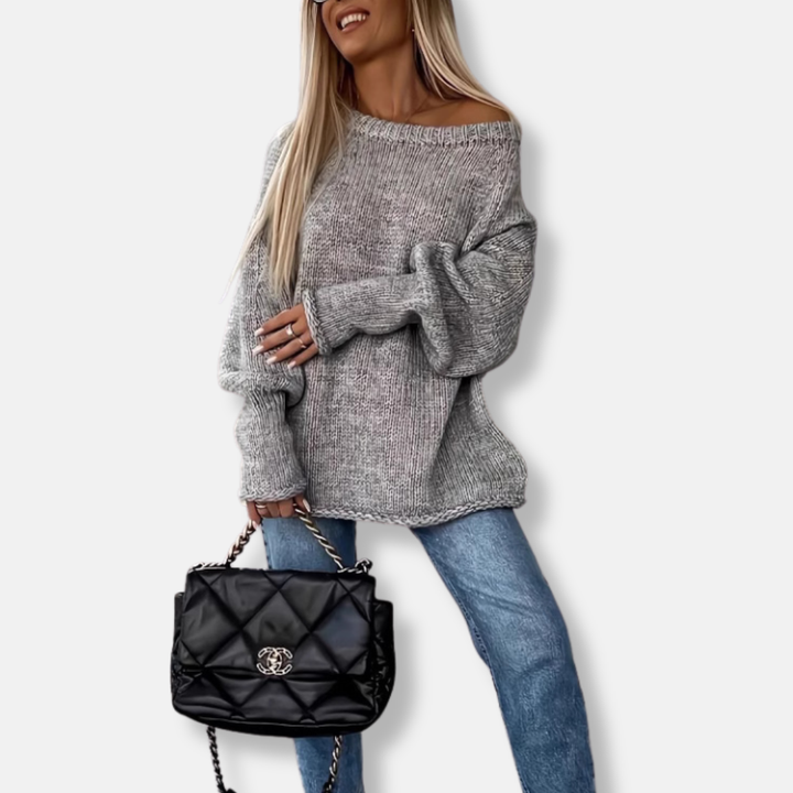 Lune London | Sweatshirt - Chunky Knit - Oversized Fit - Off-Shoulder Neck - Balloon Sleeves
