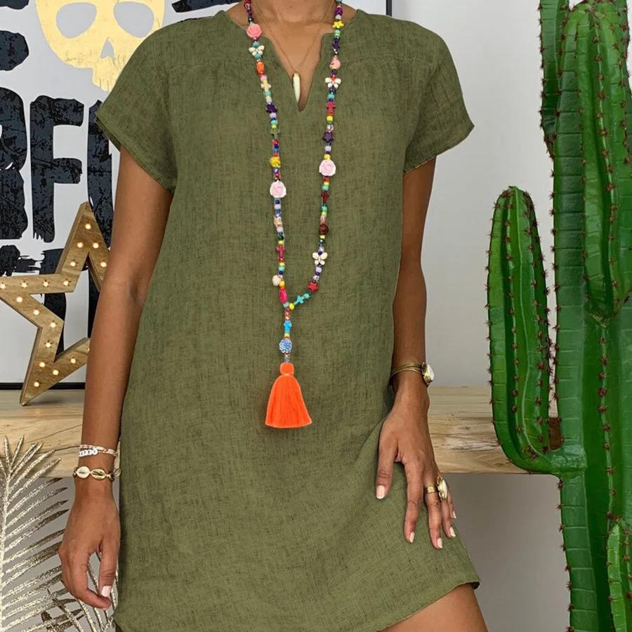 Lune London | Stylish mididress with V-neck made of linen for women