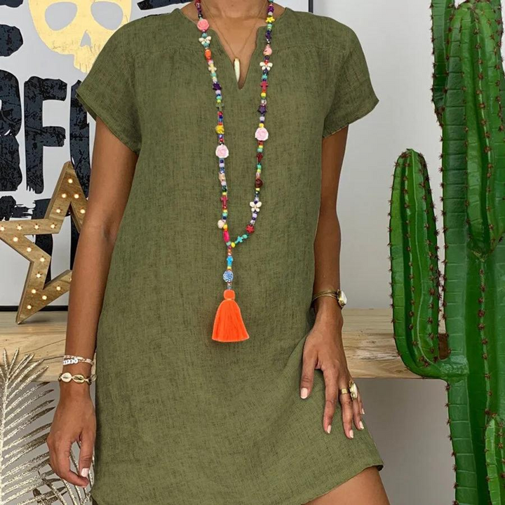 Lune London | Stylish mididress with V-neck made of linen for women