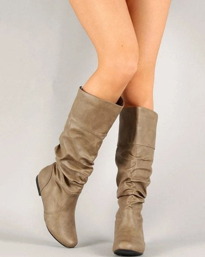 Lune London | Flat Knee-High Boots with Pleats
