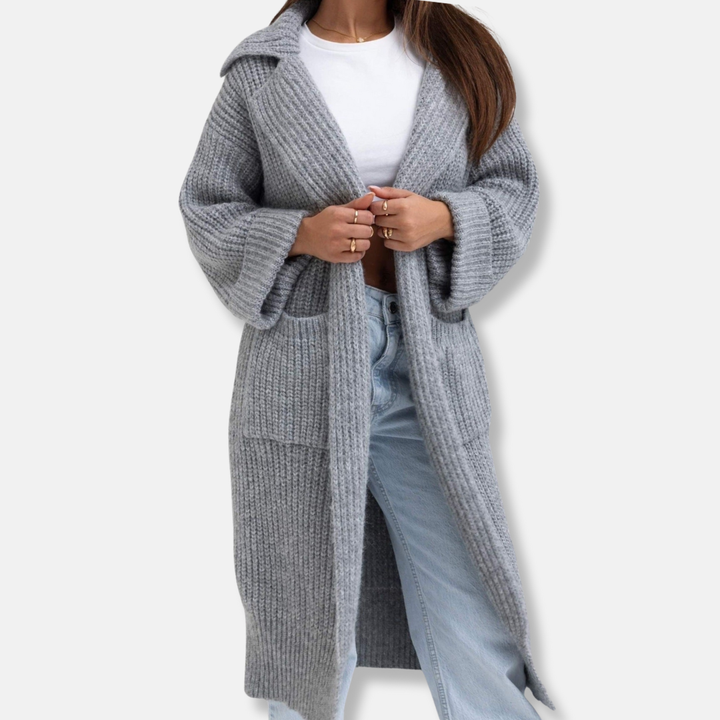 Lune London | Longer knitted coat - Plus size fit - Hood - Ribbed texture - Pockets