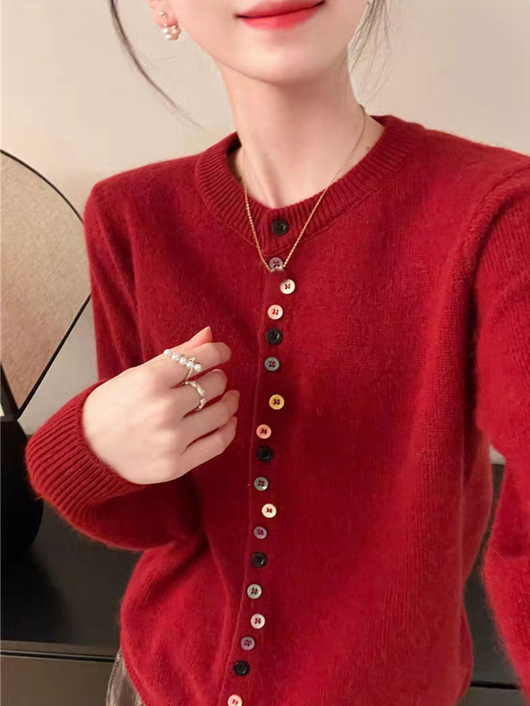 Lune London | Cardigan with Round Neck Rainbow Buttons Soft and Playful