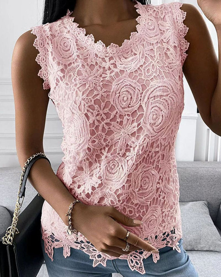 Lune London | Elegant Blouse In A Solid Color with Lace