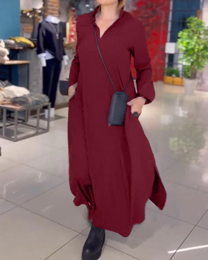 Lune London | Loose Long Dress with Lapels and Side Slit
