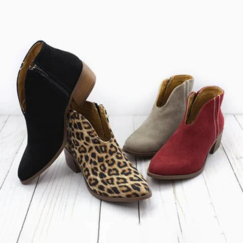 Lune London | Women's Ankle Boots Suede V Shape Low Heel Zipper