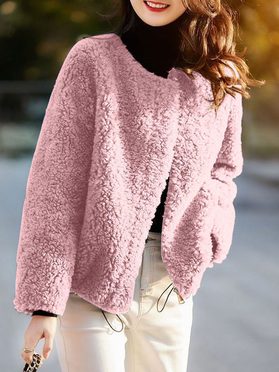 Lune London | Casual solid color textured fleece outerwear