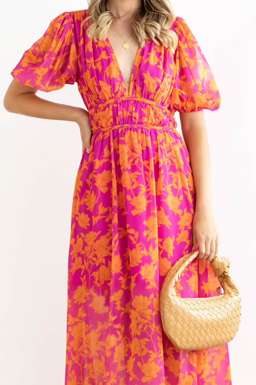 Lune London | Real Love Print Puff Sleeve Maxi Dress