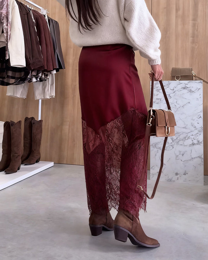 Lune London | Satin Skirt with Lace Patchwork