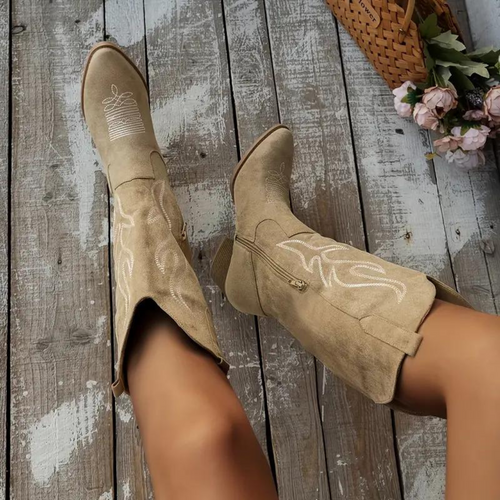 Lune London | Cowboy Boots Retro Chunky Heel Pointed Boots with Stylish Side Zipper