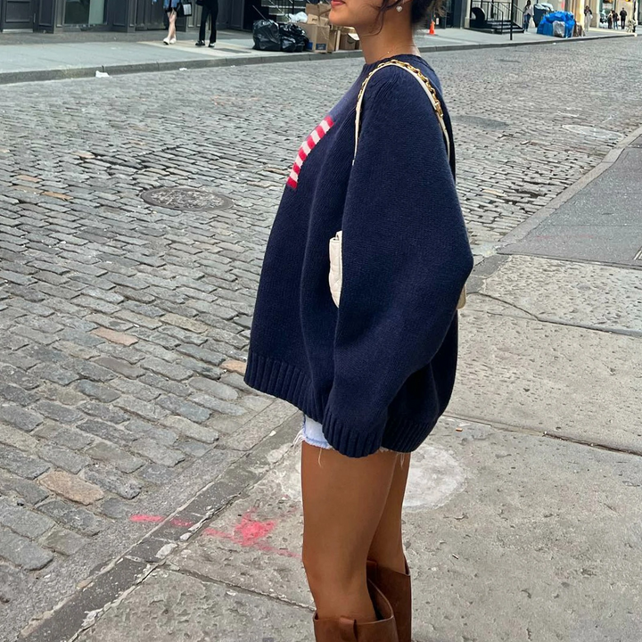 Lune London - Streetwear Autumn Knit Sweater with American Flag for Women