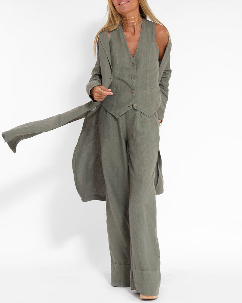 Lune London | Elegant 2-Piece Set Linen Wide Pants & Vest