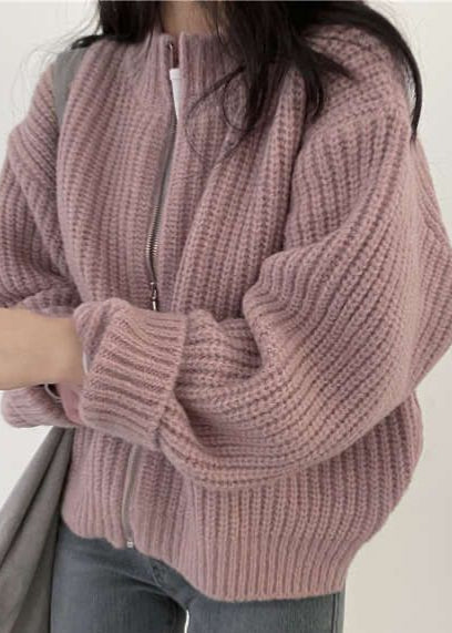 Lune London | Zipper Chunky Knit Cardigan - Oversized Ribbed Jacket