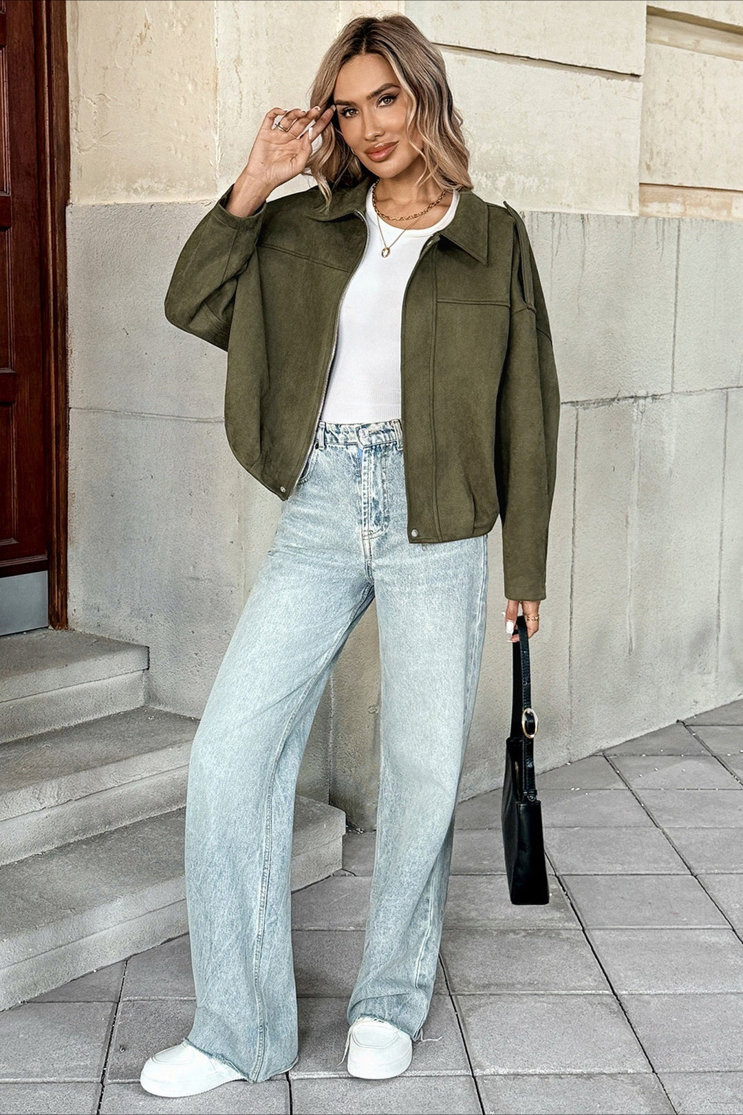 Lune London | Collar Suede-Look Bomber Jacket
