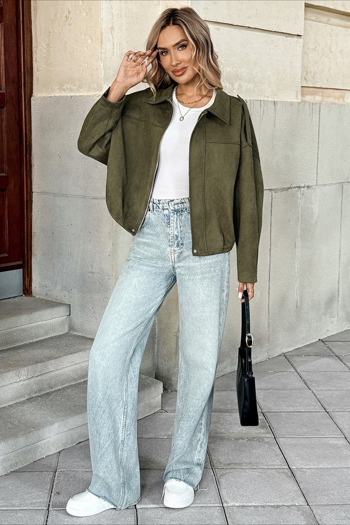 Lune London | Collar Suede-Look Bomber Jacket