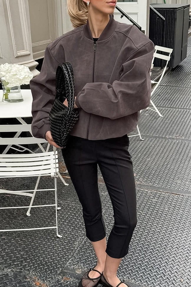 Lune London | Gray Suede Bomber Jacket
