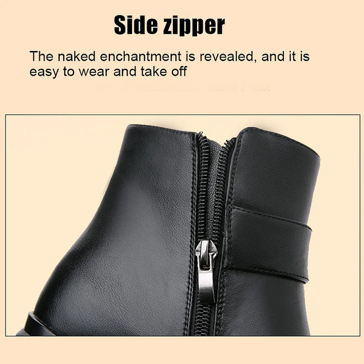 Lune London | Women's Genuine Leather Metal Buckle Velvet Boots