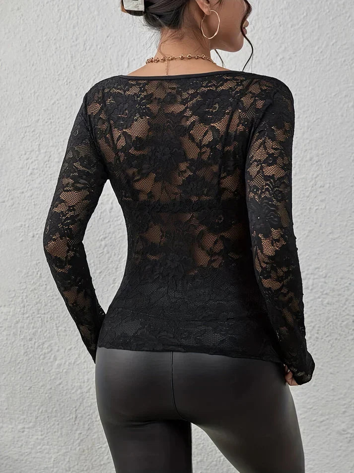 Lune London | Long Sleeve Top with V-Neck and Lace