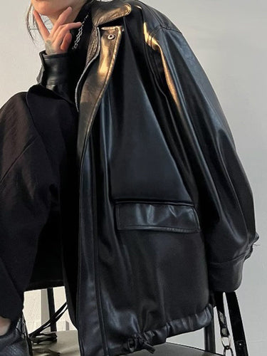 Lune London | Oversized black vegan leather jacket with zipper