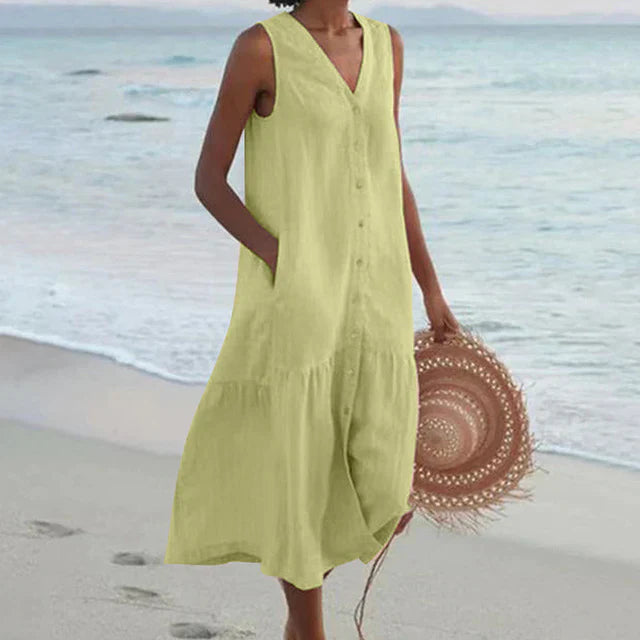 Lune London | Sleeveless dress made of cotton linen with V-neck