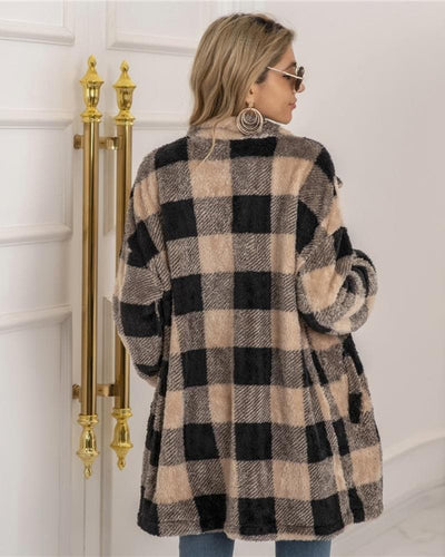 Lune London | Coat - Plus Size - Soft and Warm - Checkered Pattern - Button Closure