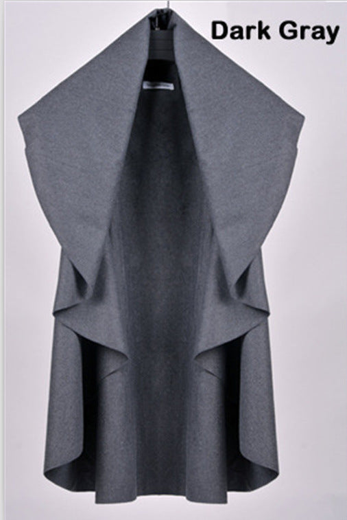 Ladies Cape Coat fashion with large collar and asymmetrical hem Lune London