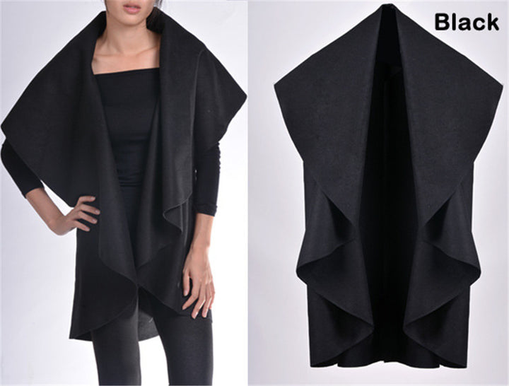 Ladies Cape Coat fashion with large collar and asymmetrical hem Lune London