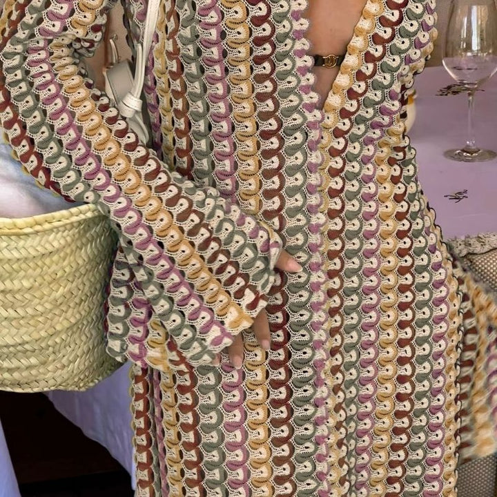 Lune London | Long-Sleeved Crochet Maxidress with Striped Pattern