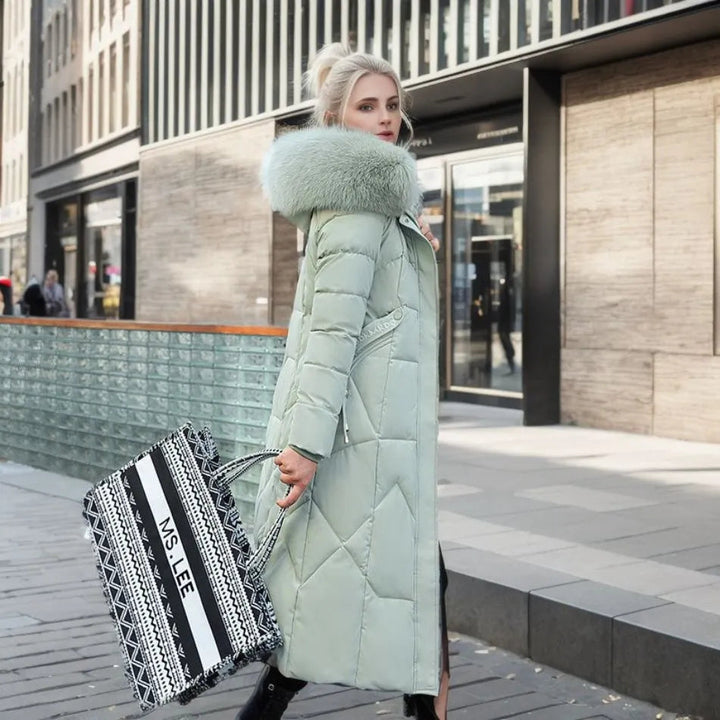 Long winter coat with fur hood