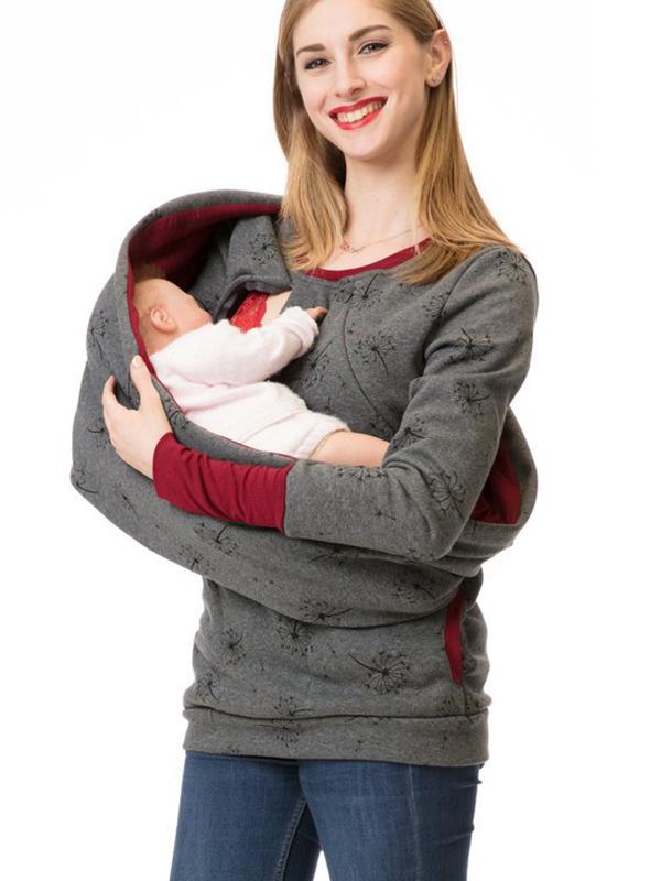 Lune London | Maternity Chaps Nurse Sweatshirts Flower Print Pockets Zipper Nursing Clothing