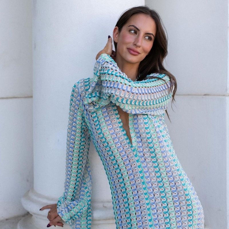 Lune London | Long-Sleeved Crochet Maxidress with Striped Pattern