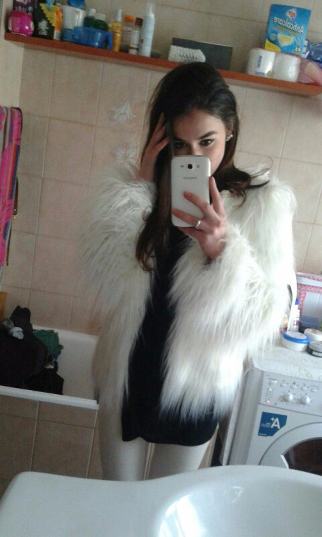 Ladies faux fur overcoat with voluminous design and elegant sleeves Lune London