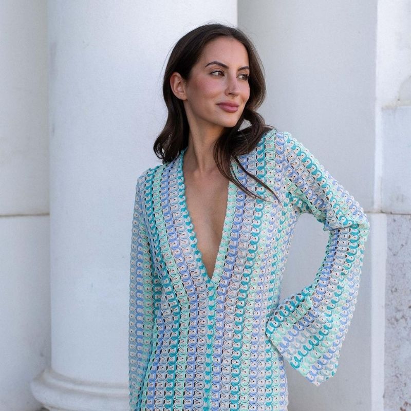 Lune London | Long-Sleeved Crochet Maxidress with Striped Pattern
