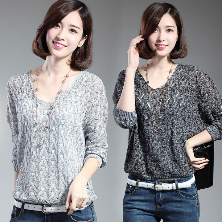 Pull en tricot aérien pour femmes avec décolleté en V et motif de points ouverts Chic & Stil