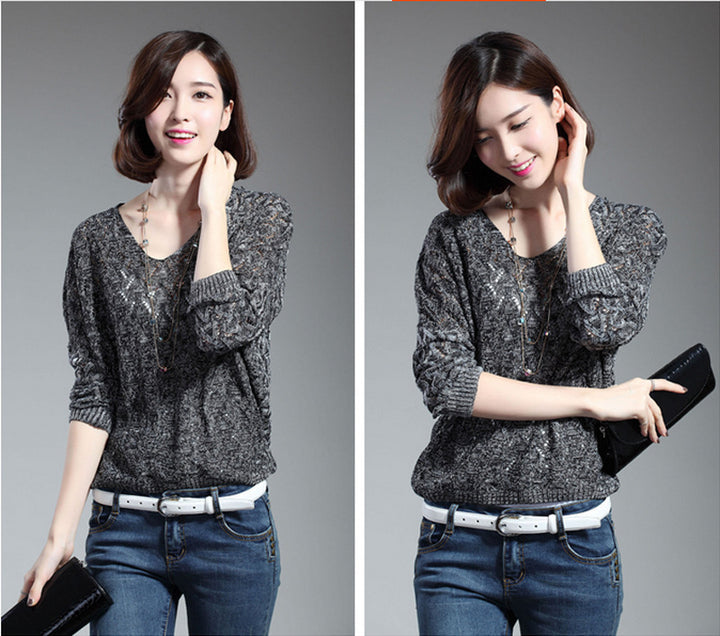 Pull en tricot aérien pour femmes avec décolleté en V et motif de points ouverts Chic & Stil