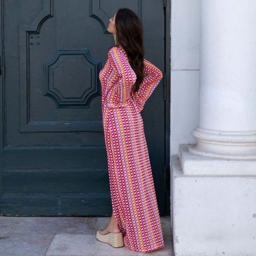 Lune London | Long-Sleeved Crochet Maxidress with Striped Pattern