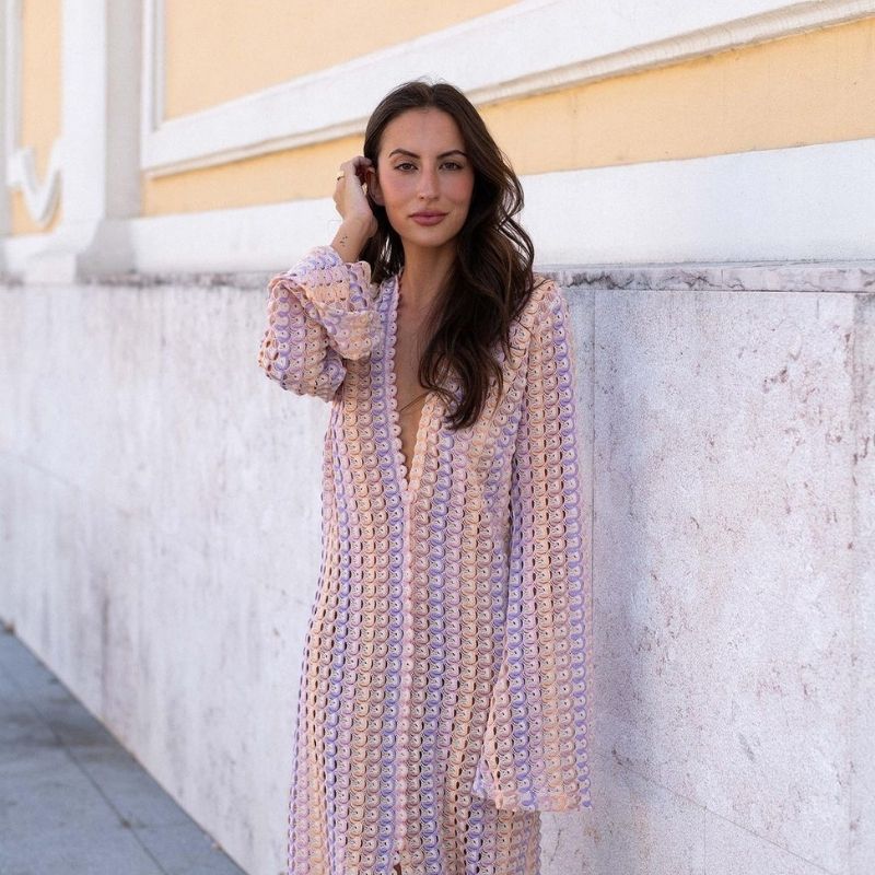 Lune London | Long-Sleeved Crochet Maxidress with Striped Pattern