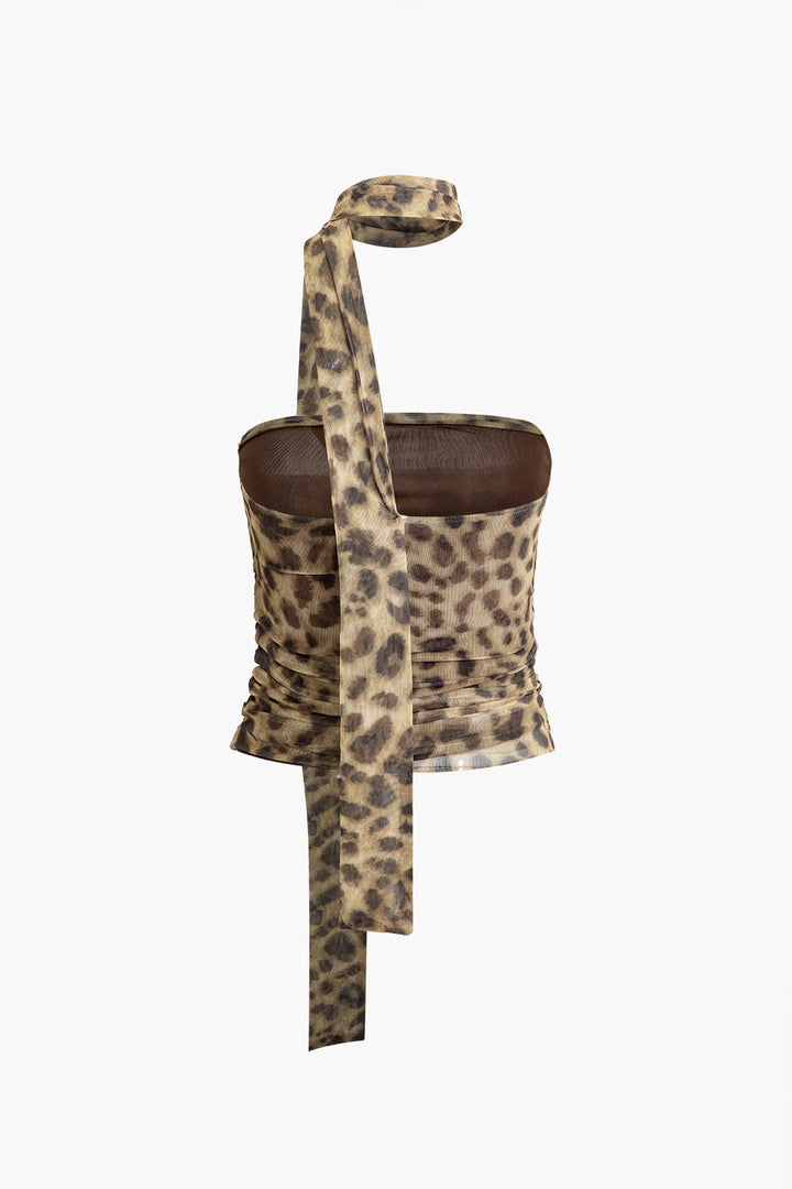 Lune London | Halter-neck mesh top with leopard print