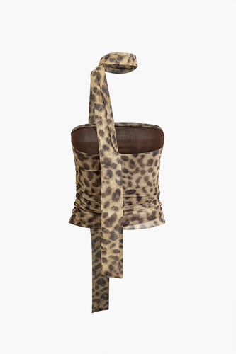 Lune London | Halter-neck mesh top with leopard print