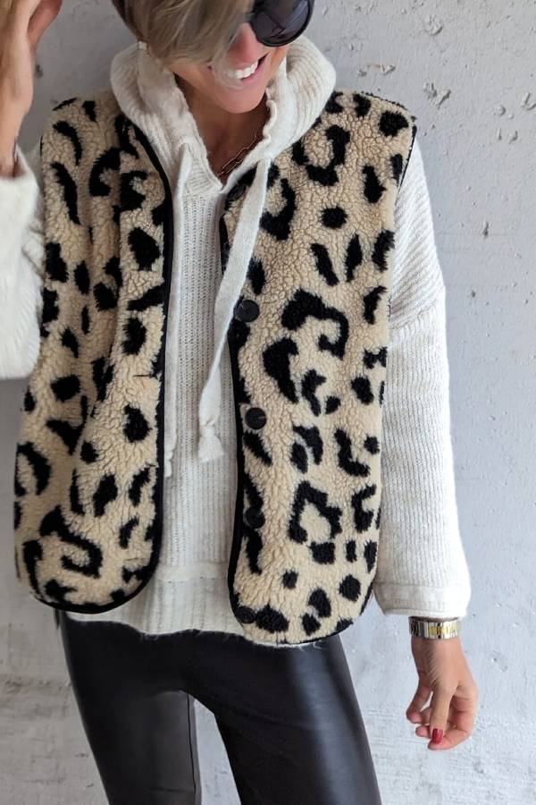 Lune London | Leopard Print Front Opening Casual Autumn and Winter Vest Jacket