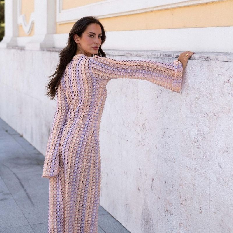 Lune London | Long-Sleeved Crochet Maxidress with Striped Pattern