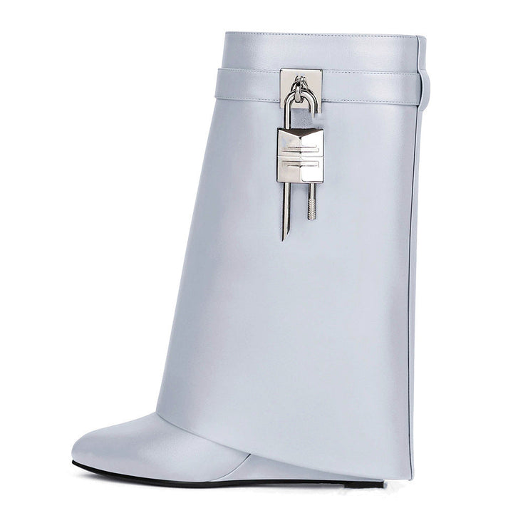 Lune London | Women's Fashion Slanted Heel Round Toe Leather Upper High Heel Zip Short Boots