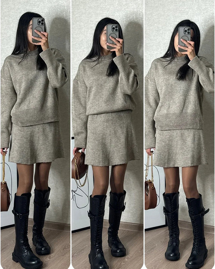 Lune London | Knitted Set - Oversized Sweater & Mini Skirt - Autumn Outfit