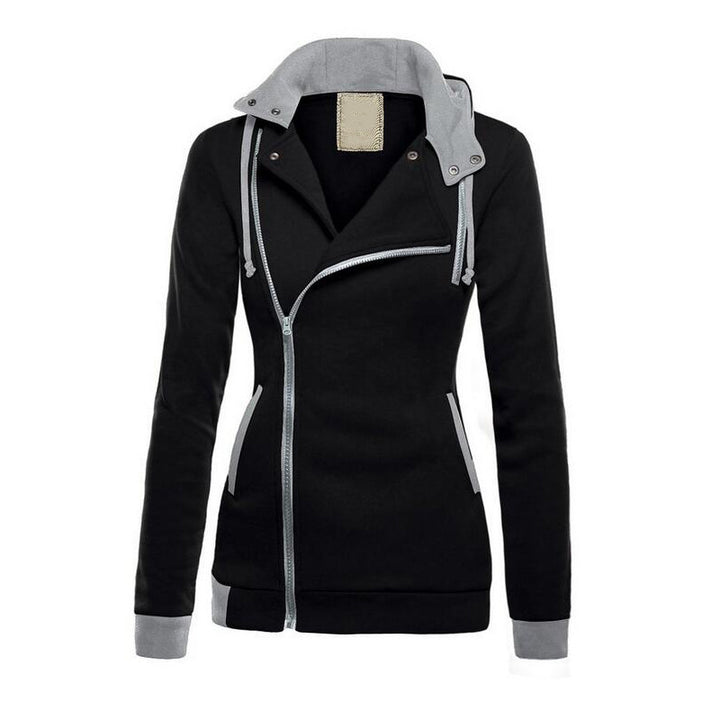 Ladies sporty transitional jacket with asymmetrical zipper and hood Lune London