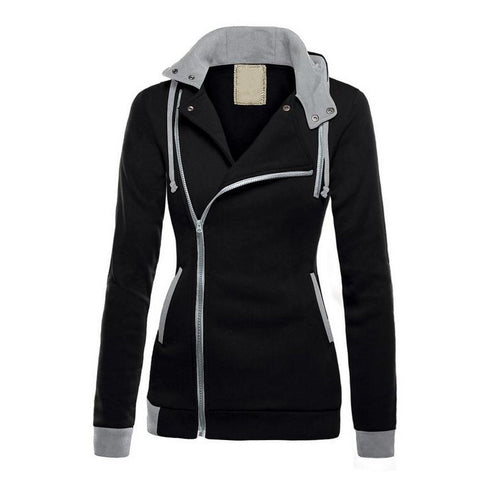 Ladies sporty transitional jacket with asymmetrical zipper and hood Lune London