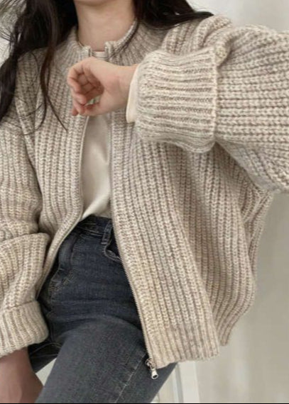 Lune London | Zipper Chunky Knit Cardigan - Oversized Ribbed Jacket
