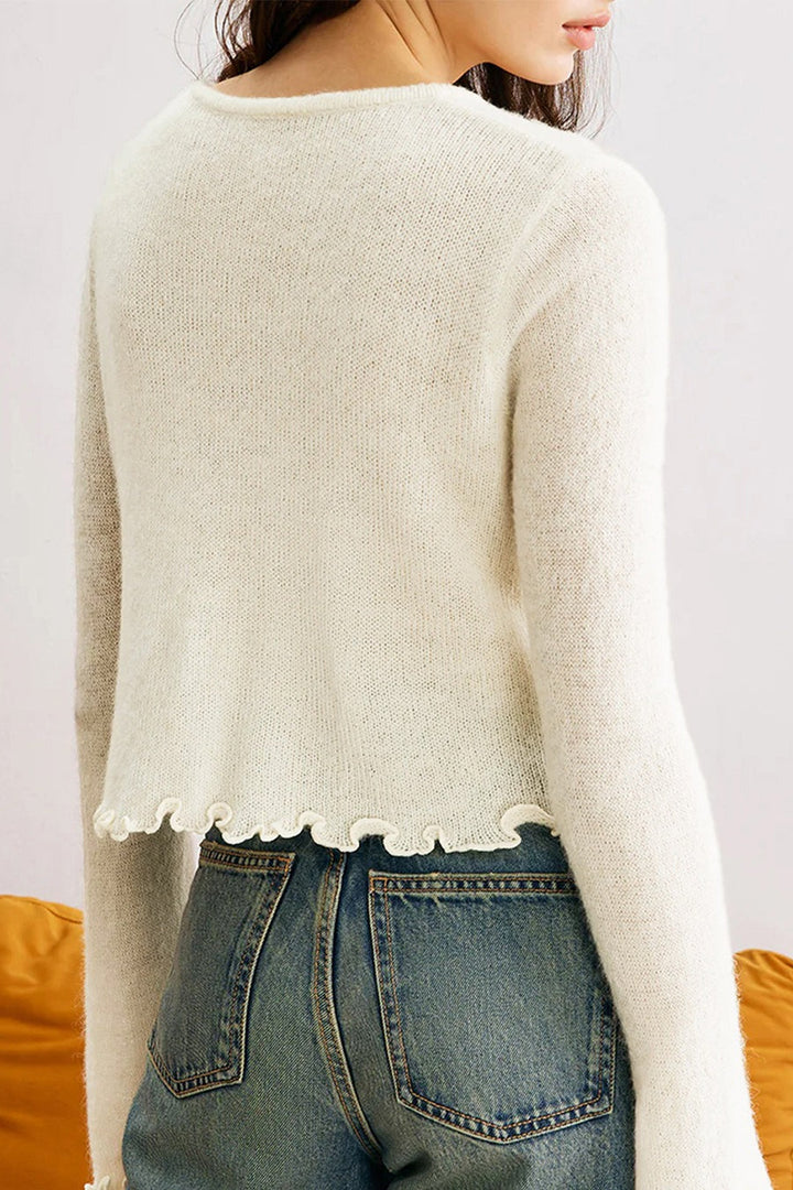 Lune London | Slim, floral knit cardigan with ruffles