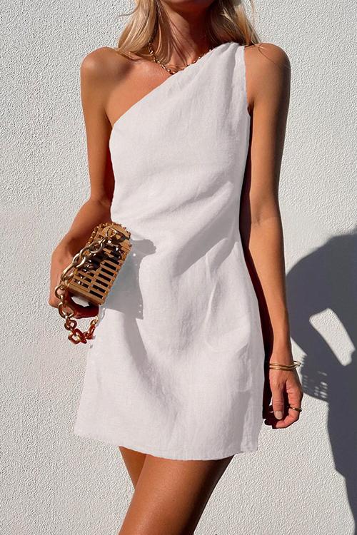 Lune London | Rosiedress One Shoulder Solid Cotton Linen Mini Dress